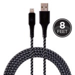 EcoSurvivor 8ft. USB-A to Lightning Charging Cable with Braided Cord, Black/Gray